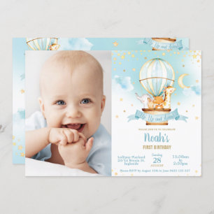 Hot Air Balloon Birthday Cute Jungle Animals Photo Invitation