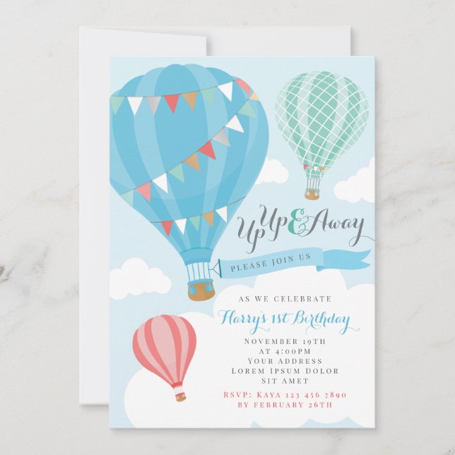 Hot Air Balloon Birthday Invitation (Front)