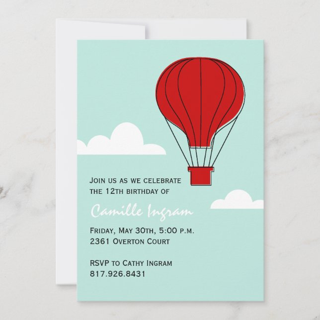 Hot Air Balloon Birthday Invitation (Front)