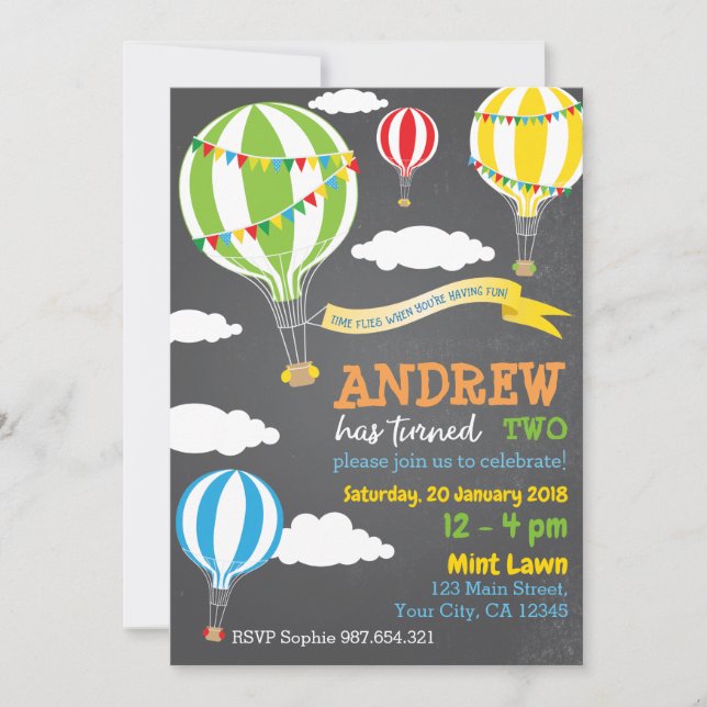 Hot Air Balloon Birthday Invitation (Front)