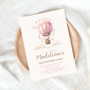 Hot Air Balloon Birthday Invitation Pink