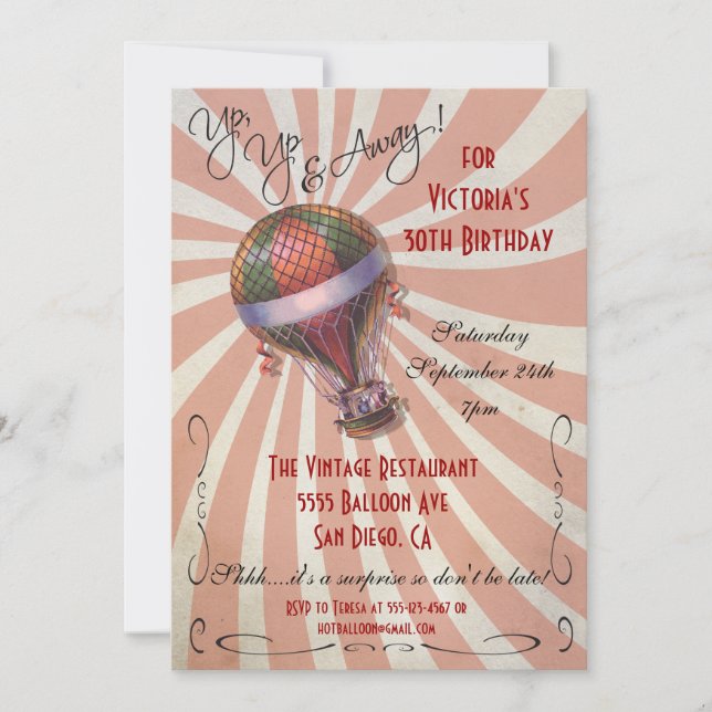Hot air balloon Birthday Party Invitation (Front)