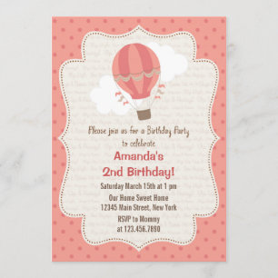 Hot Air Balloon Birthday Party Invitation Pink