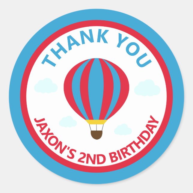 Hot Air Balloon Birthday Party Thank You Favor Classic Round Sticker (Front)
