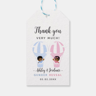 Hot Air Balloon Black Baby Gender Reveal Gift Tag