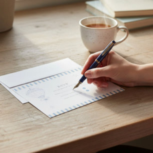 Hot Air Balloon Blue Stripe Baby Shower RSVP Card