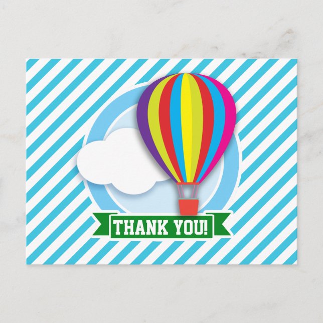 Hot Air Balloon; Blue & White Stripes Postcard (Front)