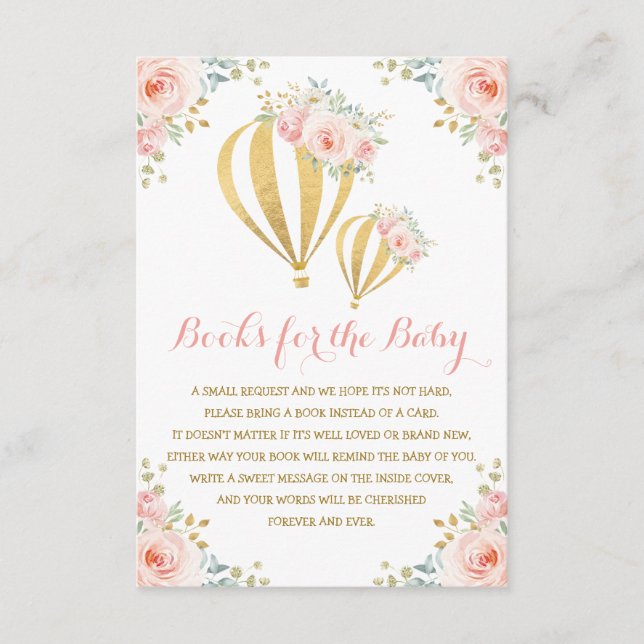 Hot Air Balloon Blush Pink Floral Books for Baby Enclosure Card (Front)