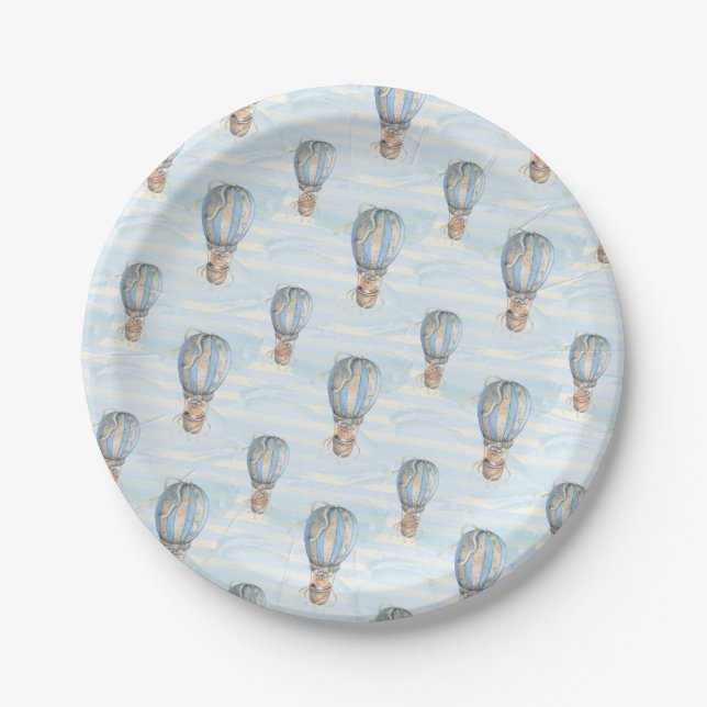 Hot Air Balloon Boho Birthday Paper Plate (Front)