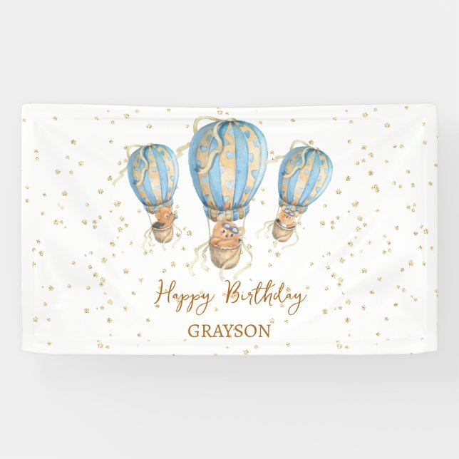 Hot Air Balloon Boho Happy Birthday Banner (Horizontal)