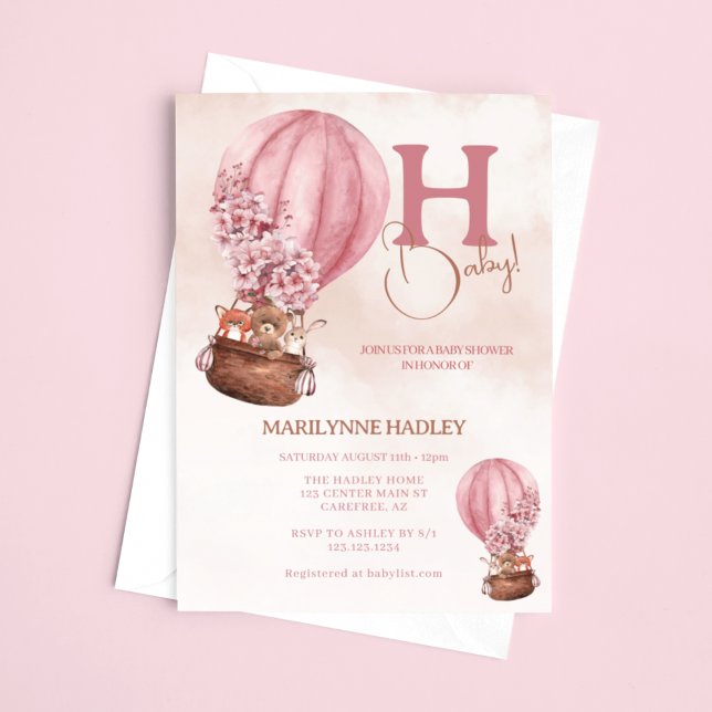 Hot Air Balloon Boho Pink Baby Shower Invitation (Creator Uploaded)