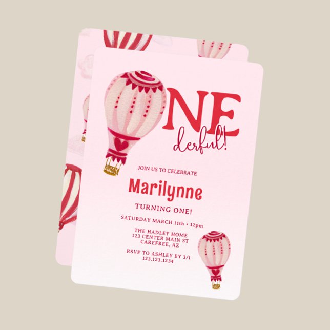 Hot Air Balloon Bold Red 1st Birthday Invitation (Creator Uploaded)