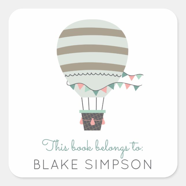 Hot Air Balloon Bookplate Sticker (Front)