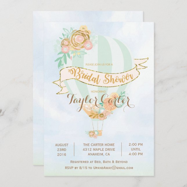 Hot Air Balloon Bridal Shower Invitation (Front/Back)