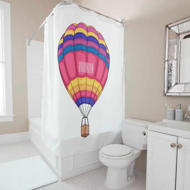 Hot air balloon cartoon illustration shower curtain (In Situ)