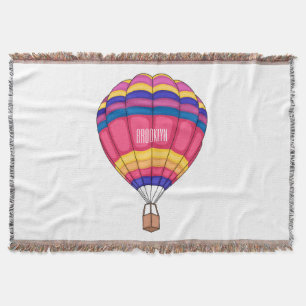 Hot air balloon cartoon illustration throw blanket