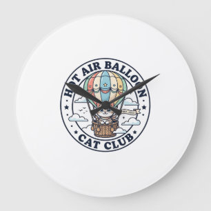 Hot Air Balloon Cat Cute Cat T-Shirt Design - Hot  Large Clock