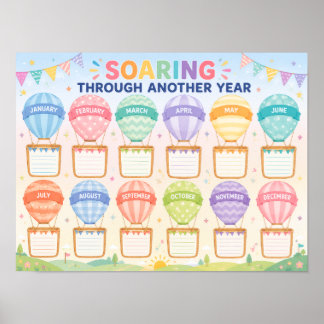 Hot Air Balloon Classroom Birthday Display Poster
