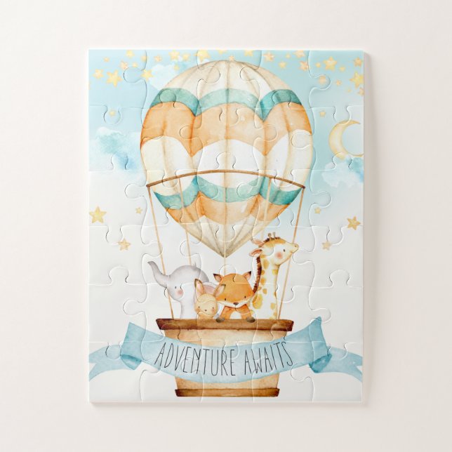Hot Air Balloon Cute Animals Adventure Awaits Jigsaw Puzzle (Vertical)