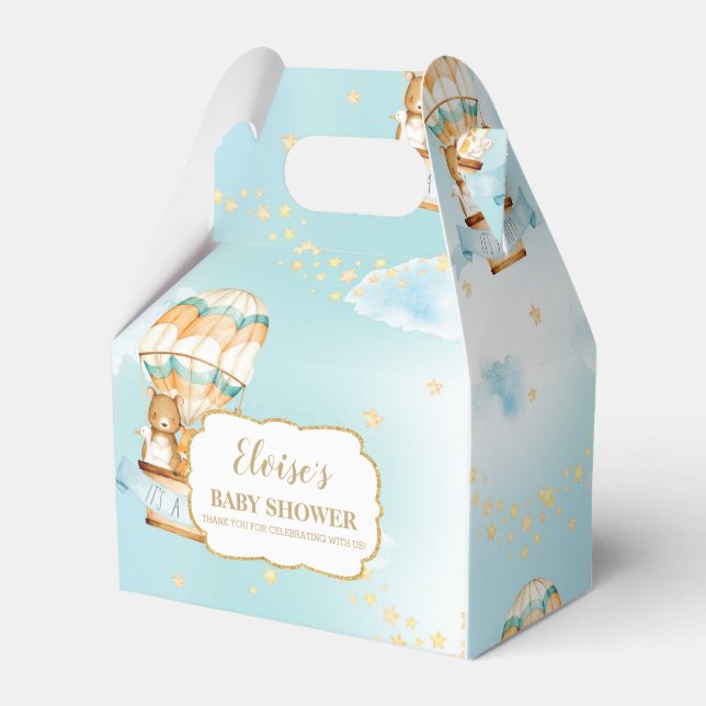 Hot Air Balloon Cute Animals Baby Shower Boy Favour Box (Front Side)