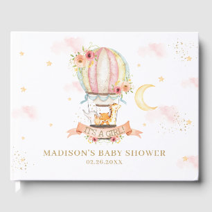 Hot Air Balloon Cute Animals Floral Baby Shower Guest Book