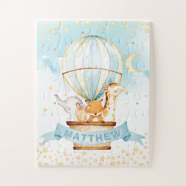 Hot Air Balloon Cute Animals Personalised Jigsaw Puzzle (Vertical)