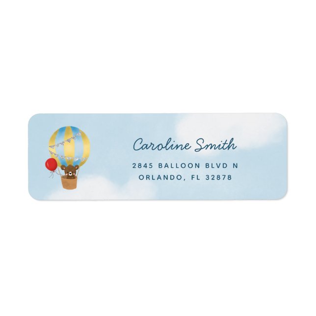 Hot Air Balloon Cute Bear Blue Return Address (Front)