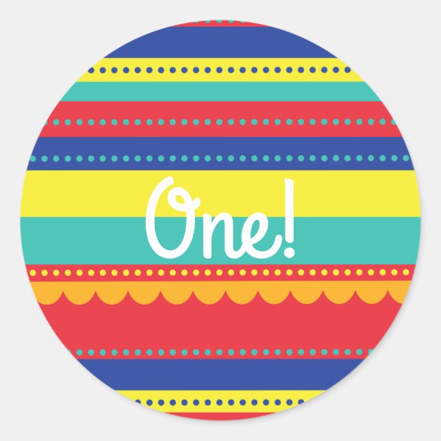 Hot Air Balloon Cute Colourful 1st Birthday Party Classic Round Sticker (Front)