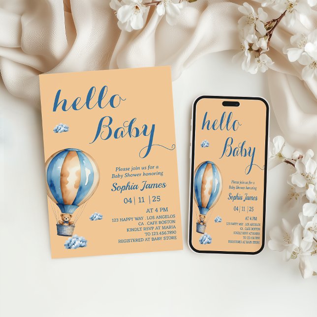 Hot Air Balloon   - Cute Teddy Bear Baby Shower Invitation (Creator Uploaded)