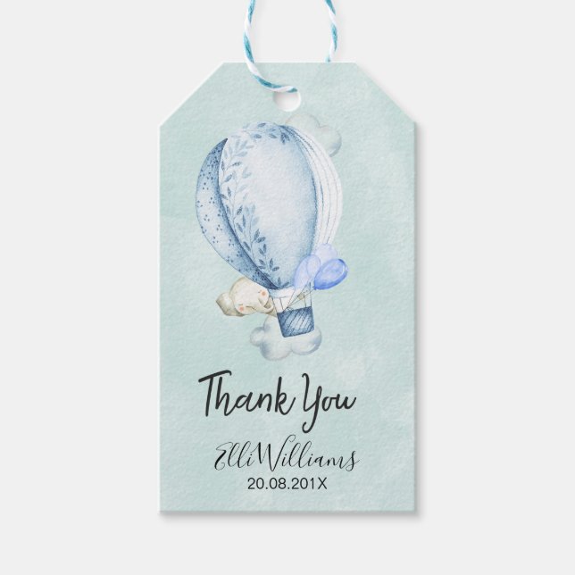 Hot Air Balloon Elephant Baby Shower Tag (Front)