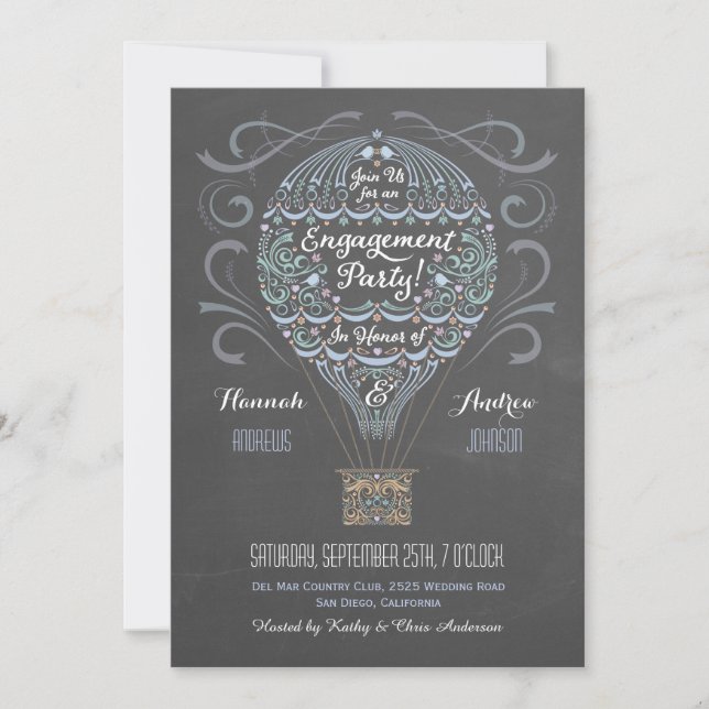 Hot Air Balloon Engagement Party Invitation I (Front)