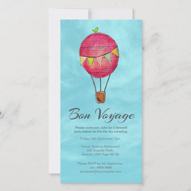 Hot Air Balloon Farewell Bon Voyage Party invite (Front)