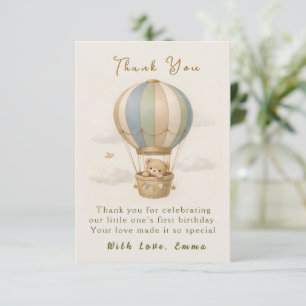 Hot Air Balloon First Birthday Thank You Card