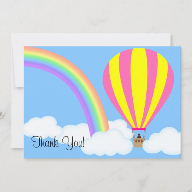 Hot Air Balloon Flat Greeting Card - on Blue (Front)