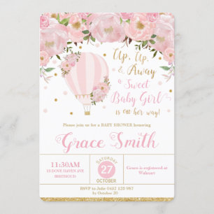 Hot Air Balloon Floral Baby Shower Baby Girl Invitation