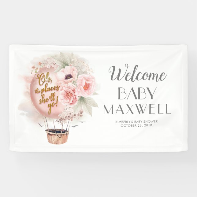 Hot Air Balloon Floral Baby Shower Welcome Banner (Horizontal)