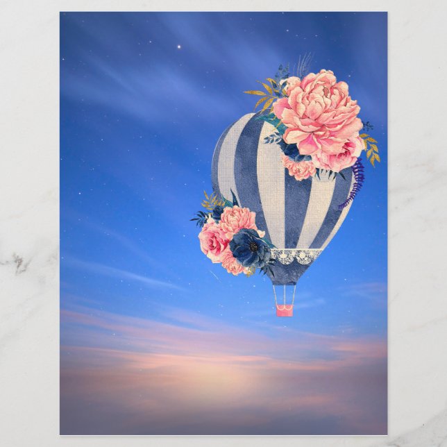 Hot air balloon floral on blue sky romantic (Front)