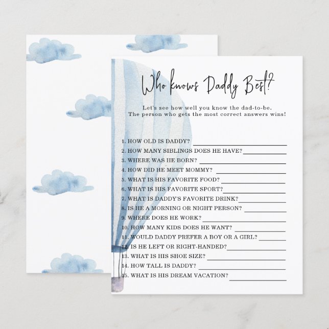 Hot air balloon -  Game Who knows DADDY best (Front/Back)