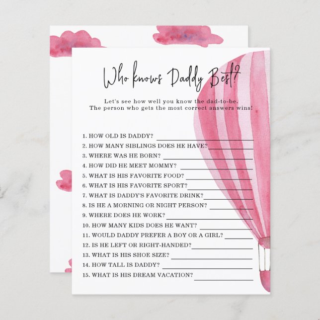 Hot air balloon -  Game Who knows DADDY best (Front/Back)