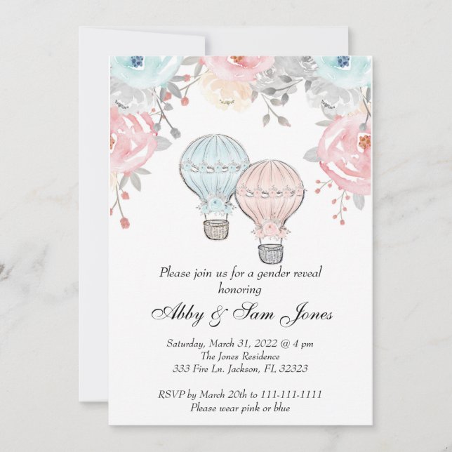 Hot Air Balloon Gender Reveal Invitation (Front)