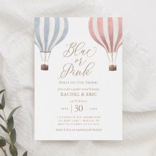 Hot Air Balloon Gender Reveal Party Invitation