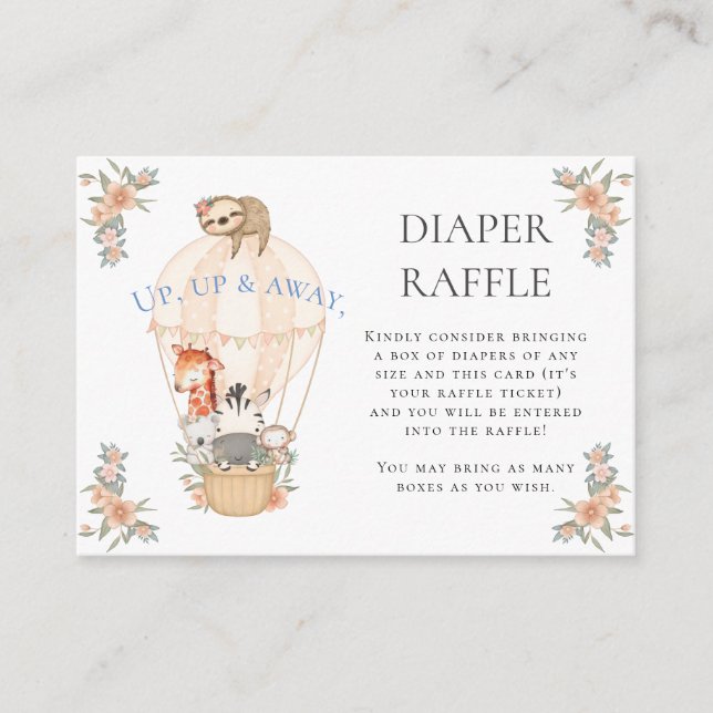 Hot Air Balloon Giraffe Zebra Sloth Diaper Raffle Enclosure Card (Front)
