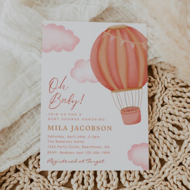Hot Air Balloon Girl Baby Shower Invitation (Creator Uploaded)