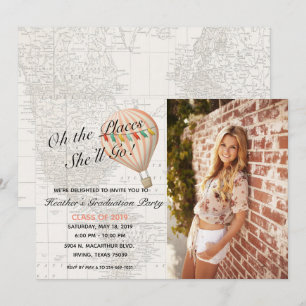 Hot Air Balloon Girl Graduation Invitation