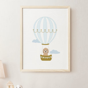 Hot Air Balloon Goldendoodle Nursery Decor Poster