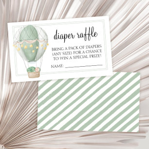 Hot air balloon green baby shower diaper raffle en enclosure card