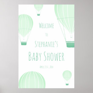 Hot Air Balloon Green Baby Shower Welcome Poster