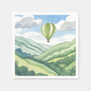 Hot Air Balloon   Green Watercolor Landscape Napkin