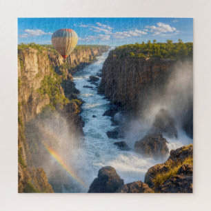 Hot Air Balloon Hovering Over Canyon Gorge Jigsaw Puzzle