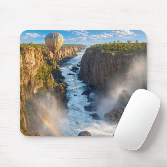 Hot Air Balloon Hovering Over Canyon Gorge Mouse Pad (With Mouse)